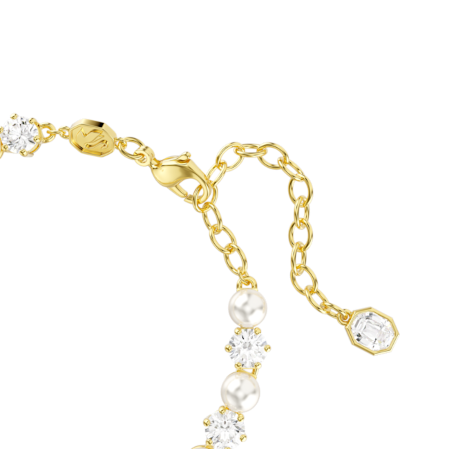 Resim Matrix Tennis bileklik, Kristal inci, Yuvarlak kesim, Beyaz, Altın rengi kaplama