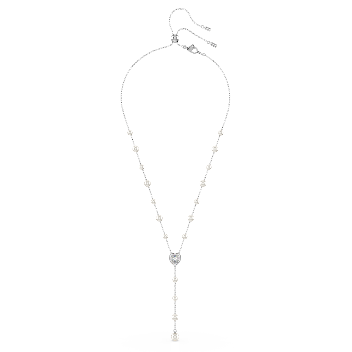 Resim Ariana Grande x Swarovski Y-Kolye, Karışık kesimler, Kristal inci, Kalp, Beyaz, Rodyum kaplama