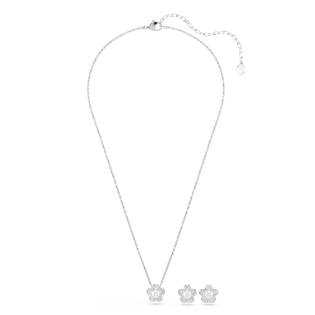 Resim Ariana Grande x Swarovski Set, Kristal inci, Yuvarlak kesim, Çiçek, Beyaz, Rodyum kaplama