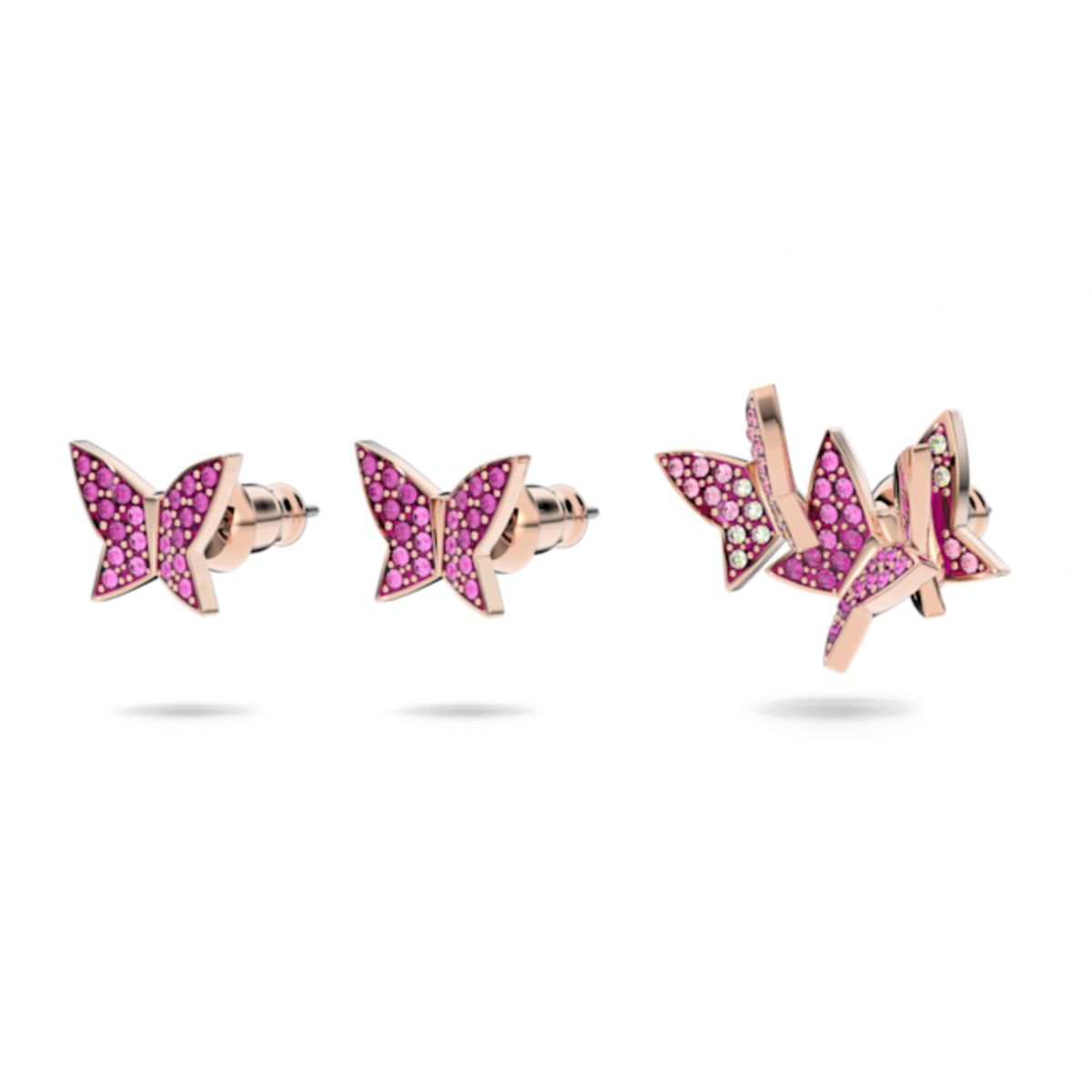 Resim Idyllia Lilia düğme Küpeler, Set (3), Kelebek, Pembe, Pembe altın rengi kaplama