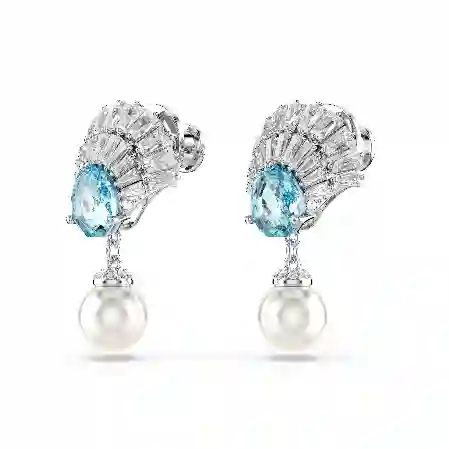 Resim Idyllia damla küpeler, Kristal inci, Deniz Kabuğu, Mavi, Rodyum kaplama