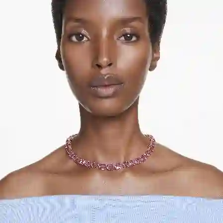 Resim Millenia Tennis kolye, Sekizgen kesim, Pembe, Altın rengi kaplama