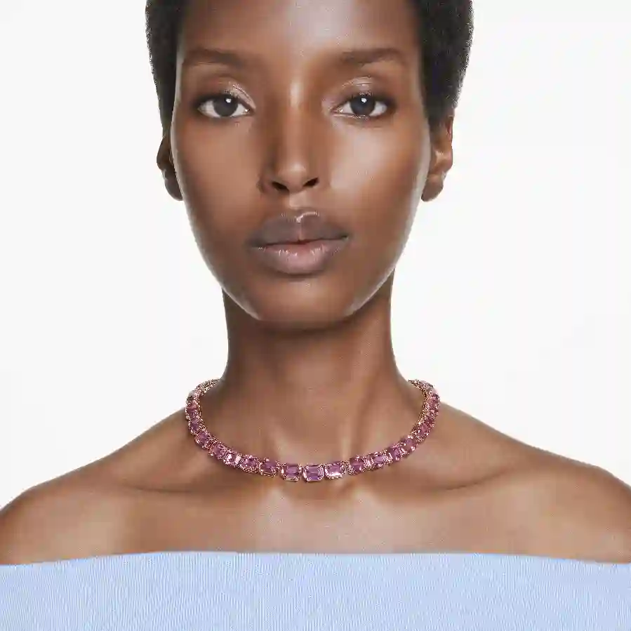 Resim Millenia Tennis kolye, Sekizgen kesim, Pembe, Altın rengi kaplama