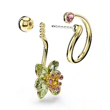 Resim Idyllia damla küpeler, Asimetrik tasarım, Karışık kesimler, Çiçek, Çok renkli, Altın rengi kaplama