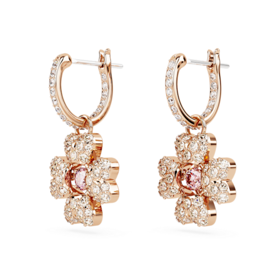 Resim Idyllia damla küpeler, Yonca, Beyaz, Pembe altın rengi kaplama