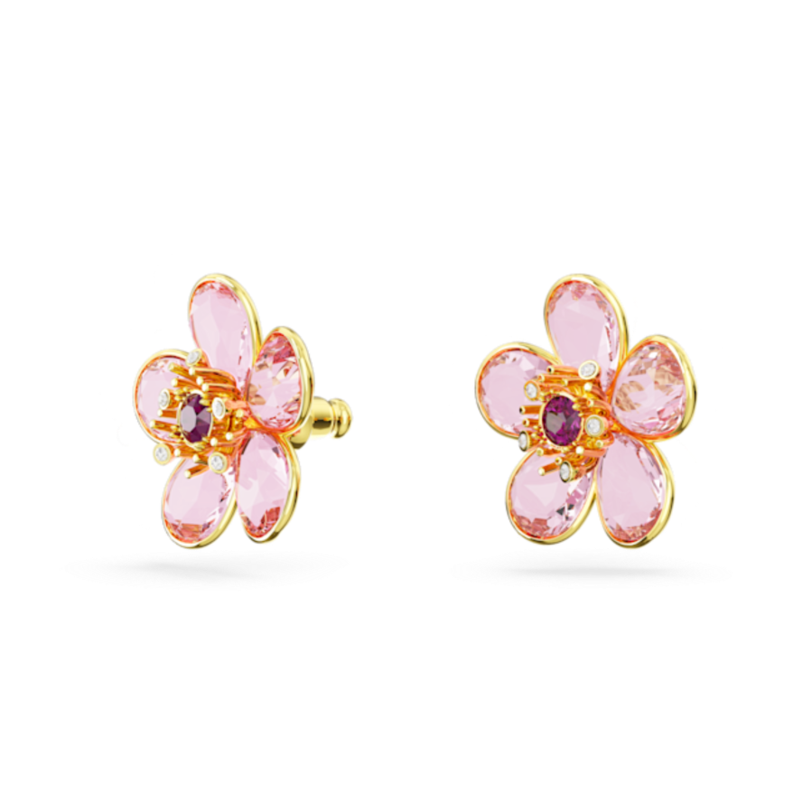 Resim Florere düğme Küpeler, Çiçek, Pembe, Altın rengi kaplama