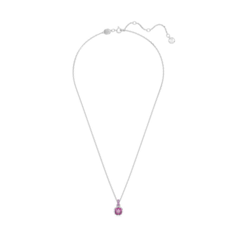 Resim Birthstone Kolye, Kare kesim, Şubat, Mor, Rodyum kaplama