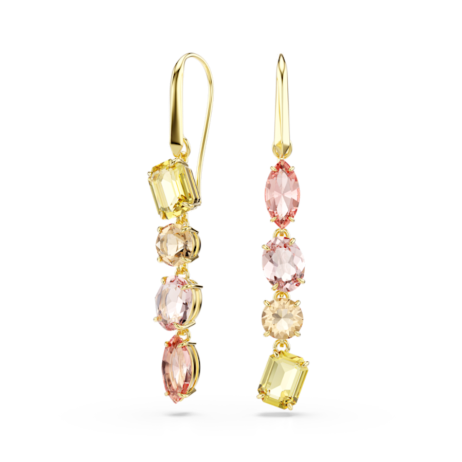 Resim Gema damla küpeler, Asimetrik tasarım, Karışık kesimler, Pembe, Altın rengi kaplama