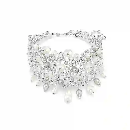 Resim Constella Gerdanlık, Kristal inci, Yuvarlak kesim, Beyaz, Rodyum kaplama