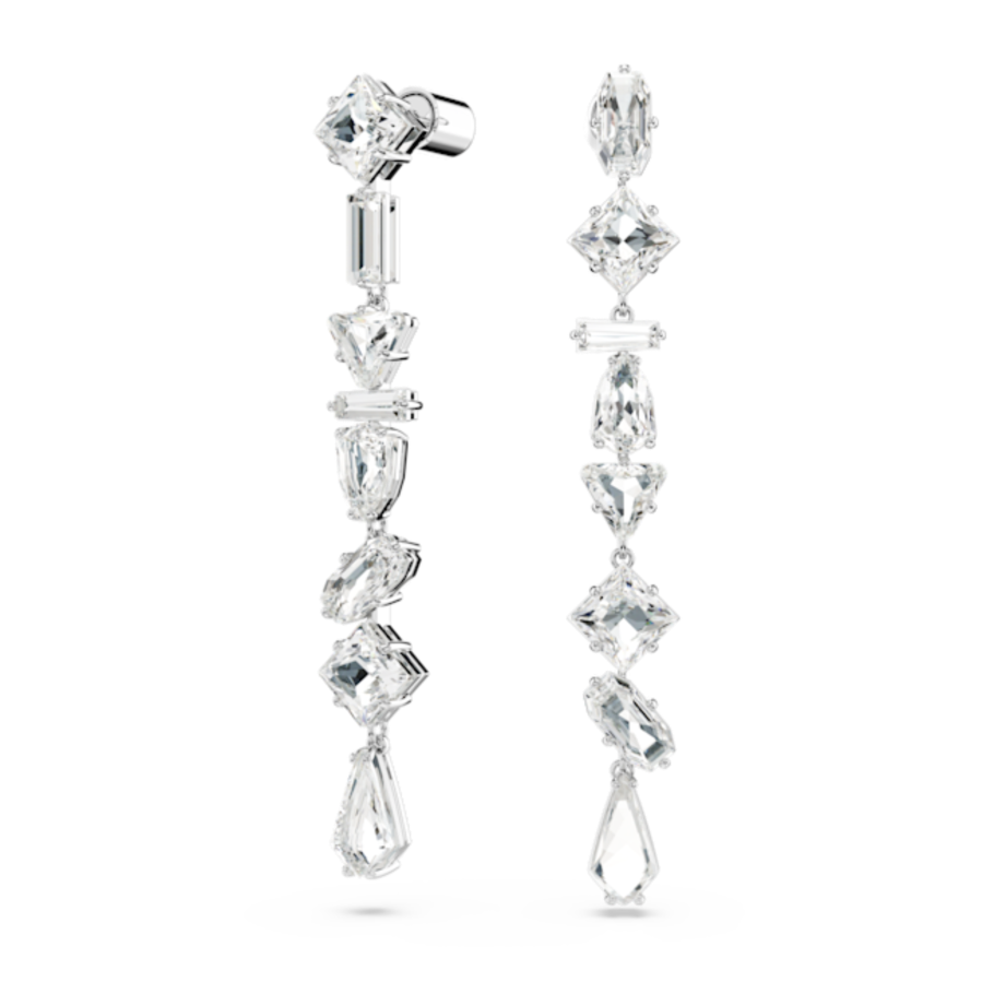 Resim Mesmera damla küpeler, Asimetrik tasarım, Karışık kesimler, Uzun, Beyaz, Rodyum kaplama