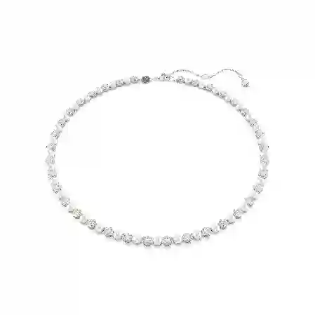 Resim Matrix Tennis kolye, Kristal inci, Yuvarlak kesim, Beyaz, Rodyum kaplama