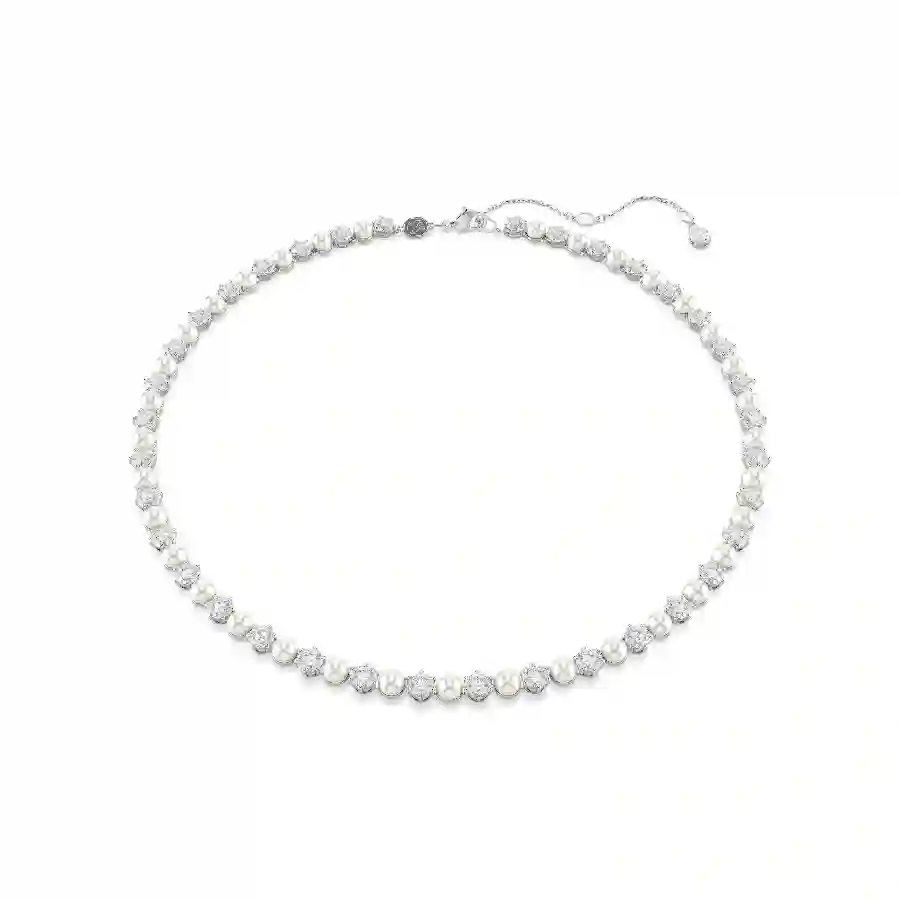 Resim Matrix Tennis kolye, Kristal inci, Yuvarlak kesim, Beyaz, Rodyum kaplama