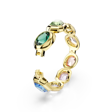 Resim Gema Kelepçe, Büyük kristaller, Karışık kesimler, Çok renkli, Altın rengi kaplama