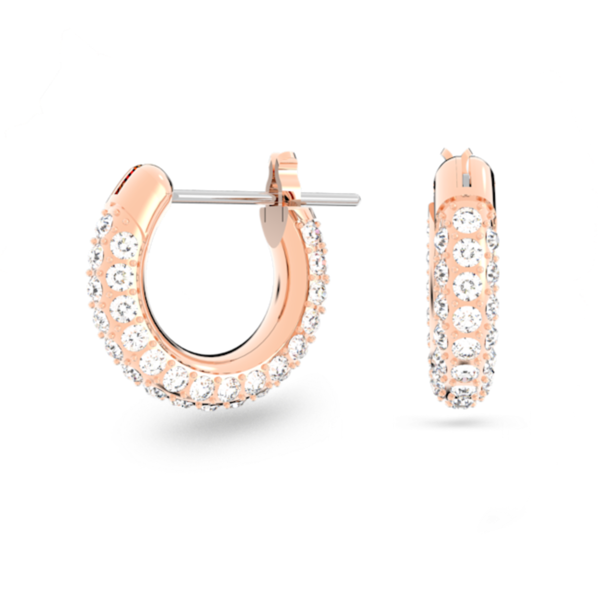 Resim Stone halka küpeler, Pavé, Küçük, Beyaz, Pembe altın rengi kaplama