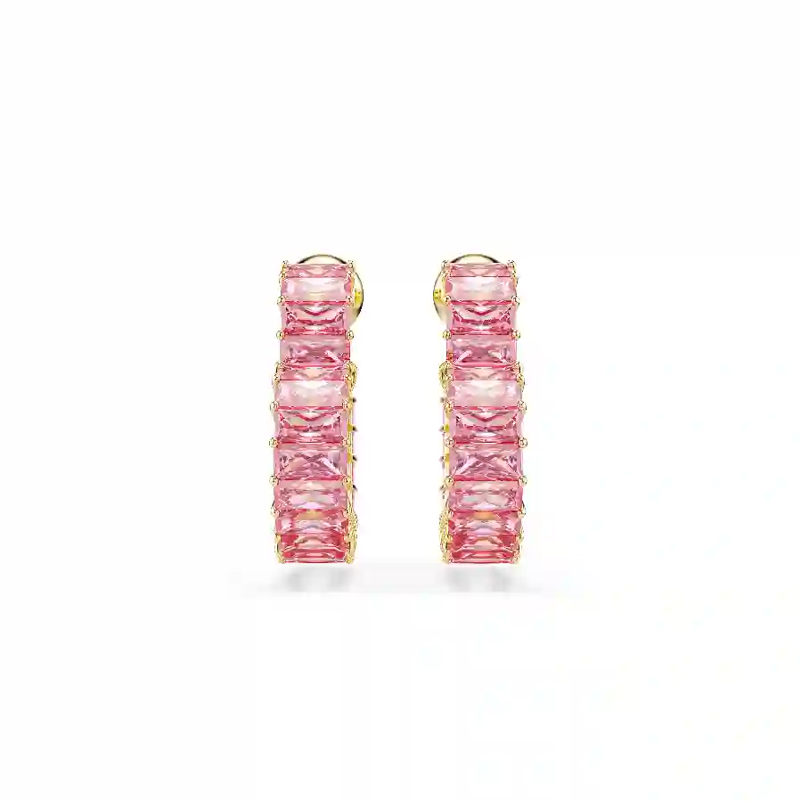 Resim Matrix halka küpeler, Baget kesim, Kalp, Küçük, Pembe, Altın rengi kaplama