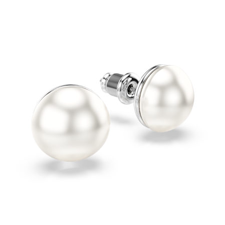 Resim Matrix düğme Küpeler, Kristal inci, Beyaz, Rodyum kaplama