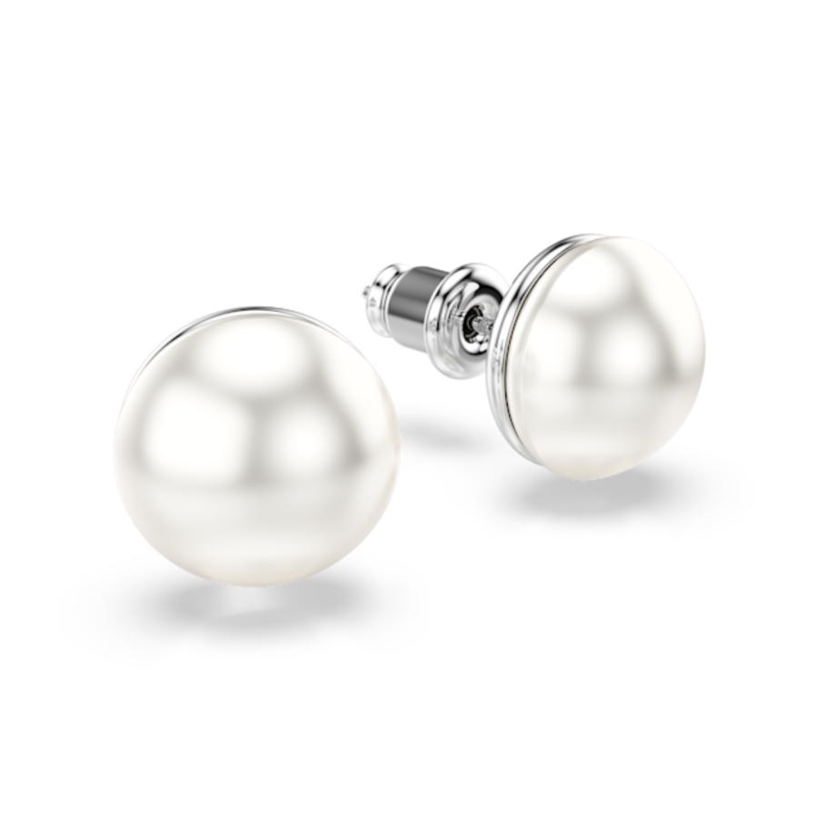 Resim Matrix düğme Küpeler, Kristal inci, Beyaz, Rodyum kaplama