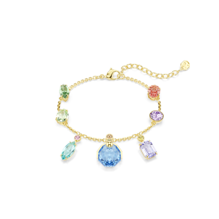 Resim Gema Bileklik, Karışık kesimler, Sallantılı kristaller, Çok renkli, Altın rengi kaplama
