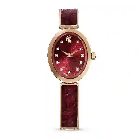 Resim Crystal Rock oval Saat, İsviçre Üretimi, Metal bileklik, Kırmızı, Pembe altın rengi yüzey