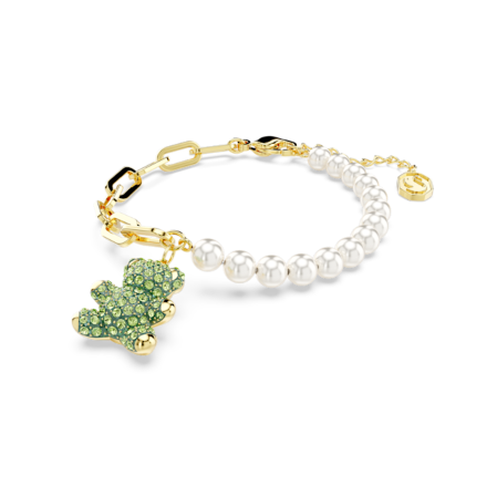 Resim Teddy Bileklik, Kristal inci, Ayıcık, Yeşil, Altın rengi kaplama