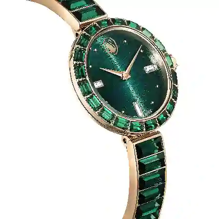 Resim Matrix Bangle Saat, İsviçre Üretimi, Kristal bileklik, Yeşil, Şampanya altın rengi yüzey