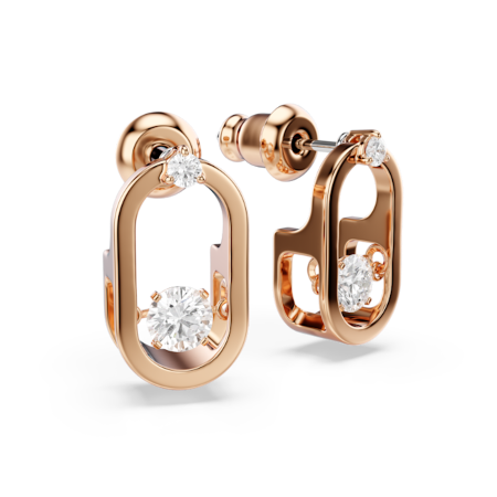 Resim Swarovski Sparkling Dance düğme Küpeler, Yuvarlak kesim, Oval şekil, Beyaz, Pembe altın rengi kaplama