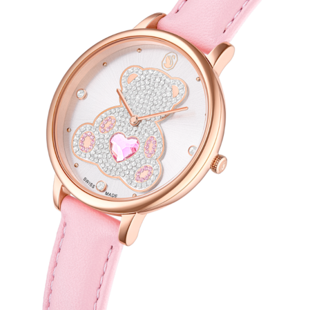 Resim Teddy Saat, İsviçre Üretimi, Deri kayış, Pembe, Pembe altın rengi yüzey