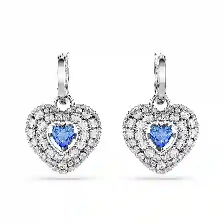 Resim Hyperbola damla küpeler, Kalp, Mavi, Rodyum kaplama