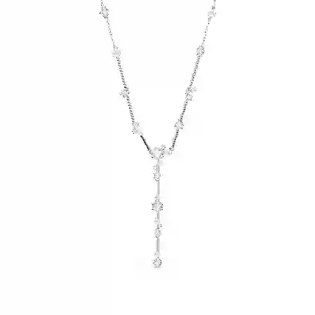 Resim Constella Y-Kolye, Kristal inci, Yuvarlak kesimler, Beyaz, Rodyum kaplama