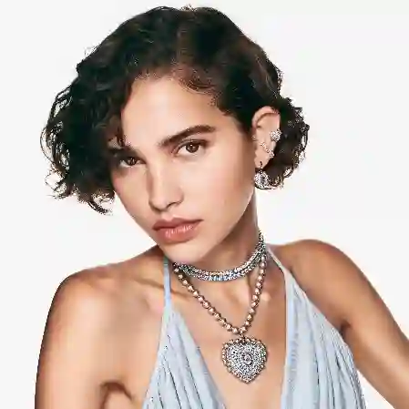 Resim Idyllia düğme Küpeler, Kalp, Mavi, Rodyum kaplama