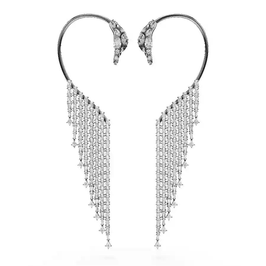 Resim The Vienna Collection kelepçe küpe, Kuğu, Beyaz, Rutenyum kaplama