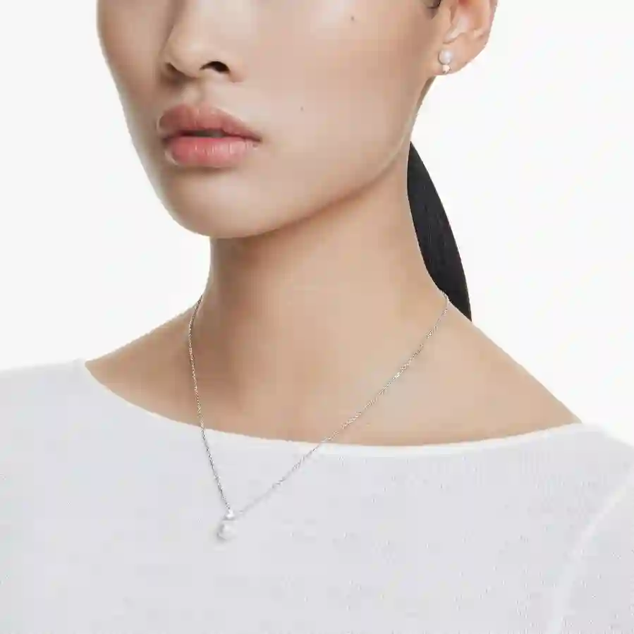 Resim Matrix Set, Kristal inci, Yuvarlak kesim, Beyaz, Rodyum kaplama