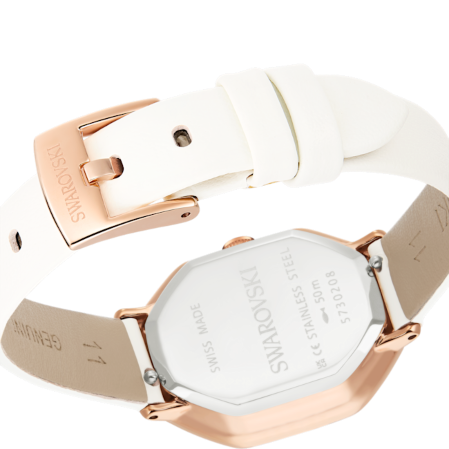 Resim Dextera octagon Saat, İsviçre Üretimi, Deri kayış, Beyaz, Pembe altın rengi yüzey