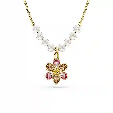 Resim Idyllia Kolye, Kristal inci, Karışık kesimler, Çiçek, Çok renkli, Altın rengi kaplama