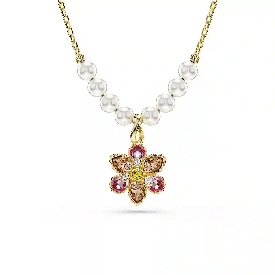 Resim Idyllia Kolye, Kristal inci, Karışık kesimler, Çiçek, Çok renkli, Altın rengi kaplama