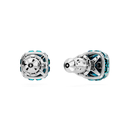 Resim Birthstone düğme Küpeler, Kare kesim, Aralık, Mavi, Rodyum kaplama