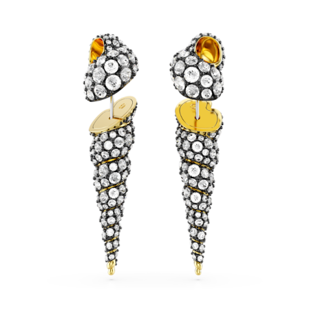 Resim Idyllia damla küpeler, Asimetrik tasarım, Yuvarlak kesim, Deniz Kabuğu, Beyaz, Karışık metal yüzey