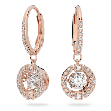 Resim Swarovski Sparkling Dance damla küpeler, Yuvarlak kesim, Beyaz, Pembe altın rengi kaplama