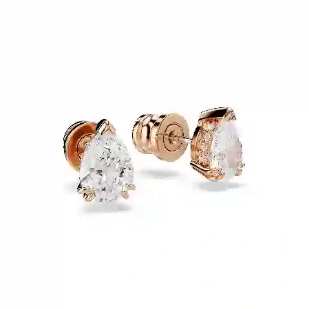 Resim Stilla düğme Küpeler, Armut kesim, Beyaz, Pembe altın rengi kaplama