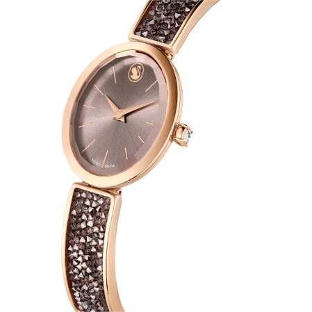 Resim Crystal Rock Oval Saat, İsviçre Üretimi, Kristal bileklik, Gri, Pembe altın rengi yüzey