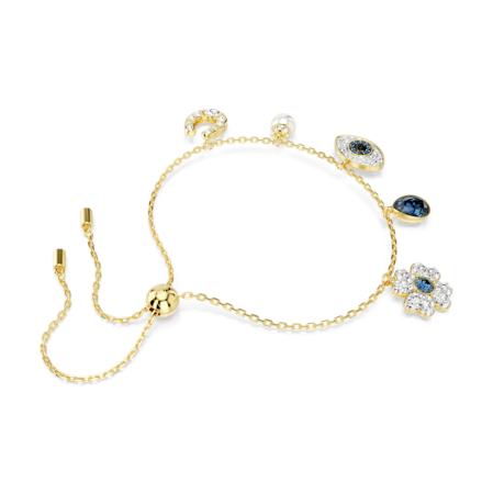 Resim Symbolica Bileklik, Kristal inci, Yonca, nazarlık ve at nalı, Mavi, Altın rengi kaplama