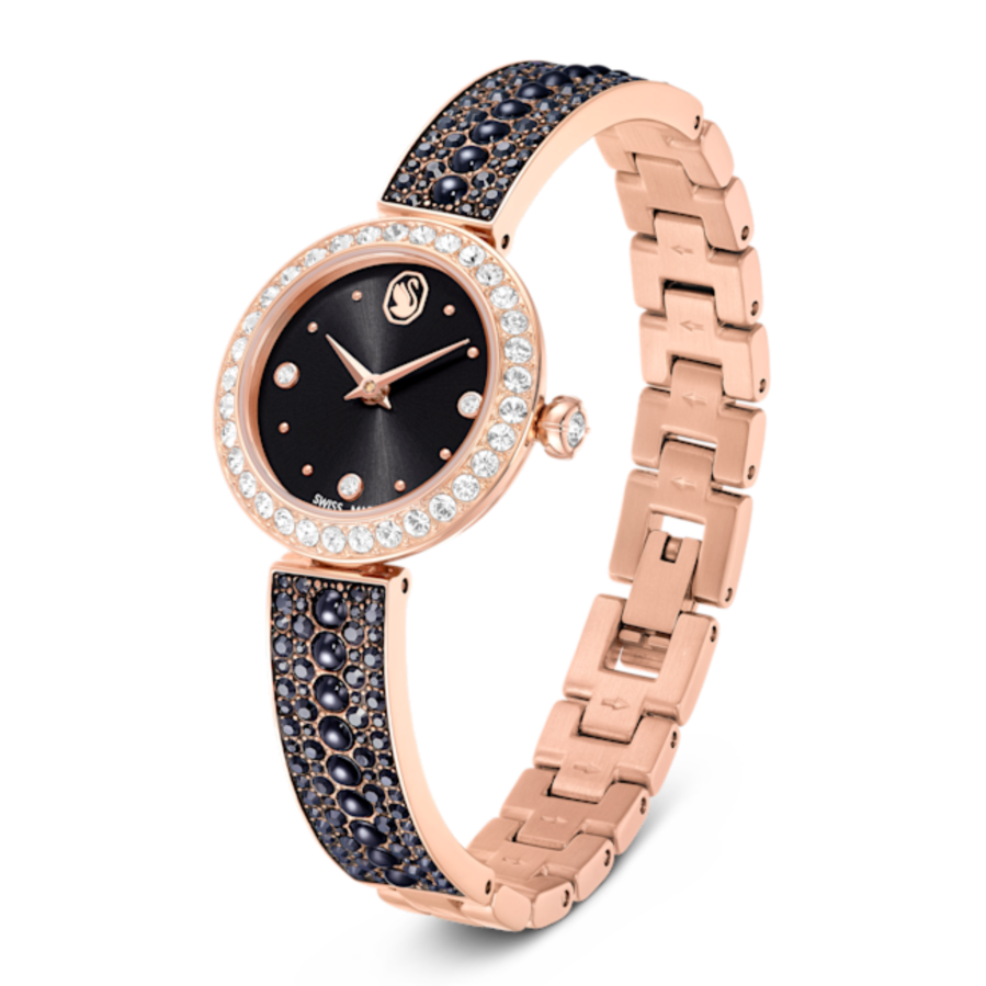 Resim Matrix pearl bangle Saat, İsviçre Üretimi, Kristal bileklik, Siyah, Pembe altın rengi yüzey