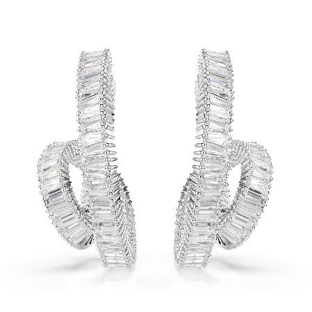 Resim Matrix halka küpeler, Baget kesim, Kurdele, Beyaz, Rodyum kaplama