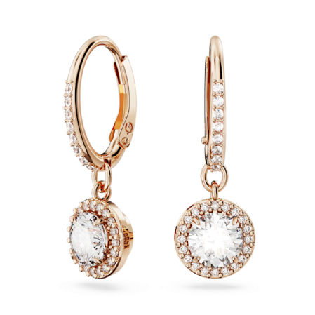 Resim Constella damla küpeler, Yuvarlak kesim, Pavé, Beyaz, Pembe altın rengi kaplama