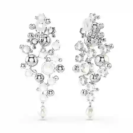 Resim Constella Küpeler, Kristal inci, Yuvarlak kesim, Beyaz, Rodyum kaplama