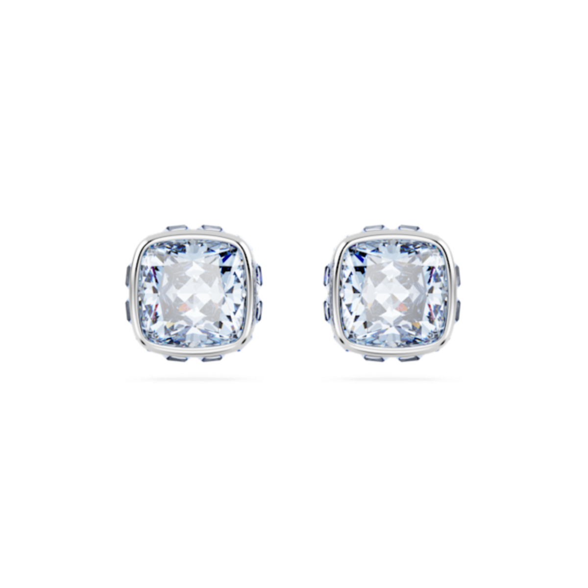 Resim Birthstone düğme Küpeler, Kare kesim, Mart, Mavi, Rodyum kaplama