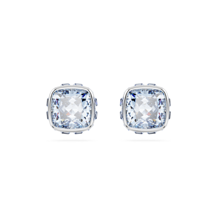 Resim Birthstone düğme Küpeler, Kare kesim, Mart, Mavi, Rodyum kaplama