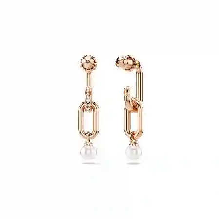 Resim Constella damla küpeler, Kristal inci, Yuvarlak kesim, Beyaz, Pembe altın rengi kaplama