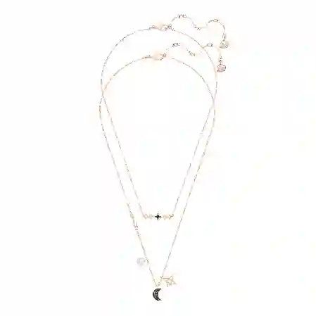 Resim Symbolica Kolye, Set (2), Ay ve yıldız, Siyah, Pembe altın rengi kaplama