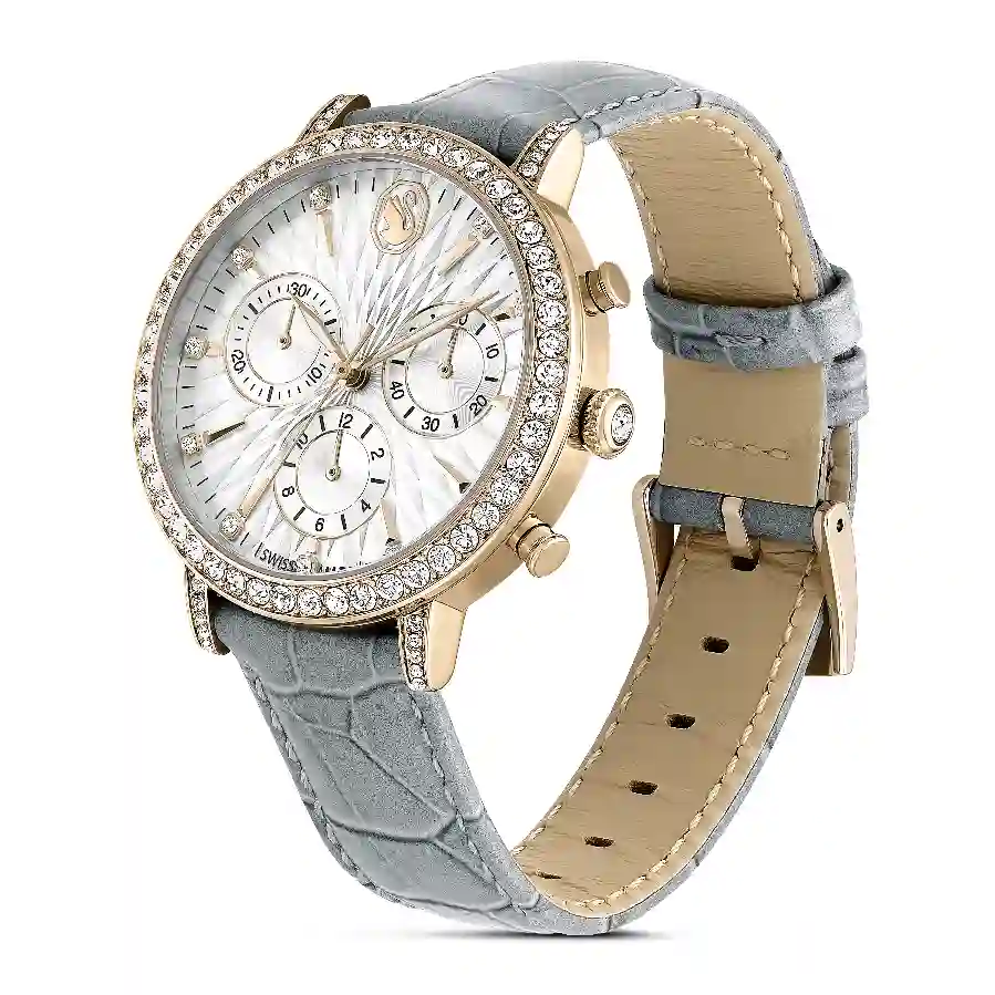 Resim Matrix Tennis Chrono Saat, İsviçre Üretimi, Deri kayış, Gri, Şampanya altın rengi yüzey